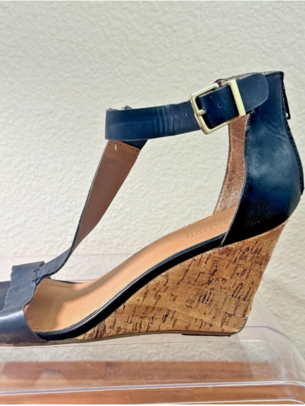 Kenneth Cole Reaction Women's Wedge Heel Leather Sandals Black Size 10